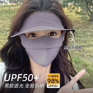 台灣熱賣空頂防曬帽女夏季全臉防紫外綫騎行遮陽帽子麵罩一體無痕黑膠涼感-L1001 LLDL