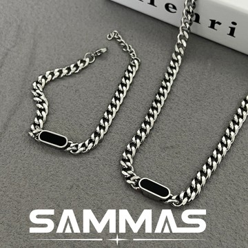 SAMMAS 黑色方牌項錬 鈦鋼項錬 光面方牌 古巴鏈 項鍊 不過敏不掉色 鈦鋼 醫療鋼 項錬/手錬組合 項鏈 高品質