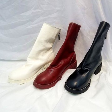 鬼帝kpguidi短靴女788 796后拉鏈褶皺倒靴復古馬丁靴網紅黑紅白色