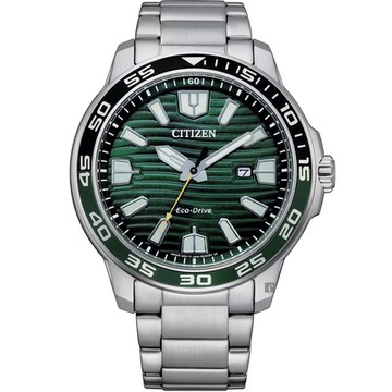 CITIZEN 星辰 光動能紳士手錶 618送禮首選-銀x綠 AW1526-89X