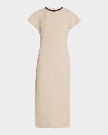 Monili Collar Linen Midi Dress