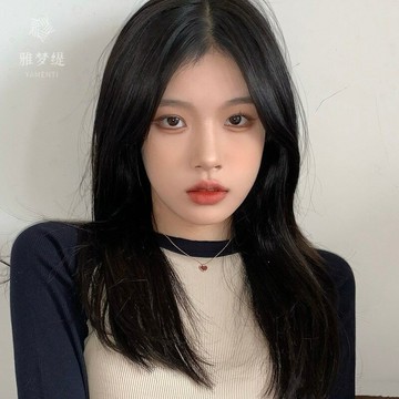 中分假發女長發長直發八字無劉海中長發自然逼真黑色學生全頭套式