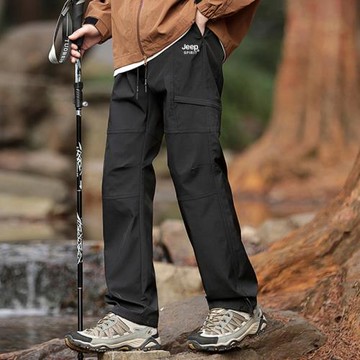 Jeep沖鋒褲男士春秋2025新款寬松冬季防風加絨加厚休閑工裝褲子男