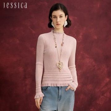 JESSICA - 羊毛甜美木耳邊領打底內搭針織衫J54501