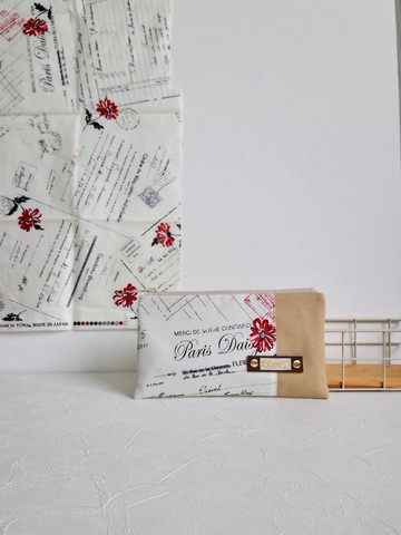 【FAW/萬用長夾(中)】隨手筆記小紅花 日本酒袋布先染布 內有隔層