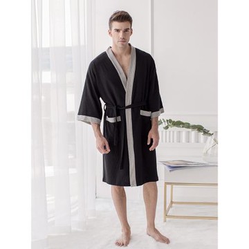 酒店浴袍男棉質華夫格吸水浴袍夏睡袍日式和服男浴衣家居服美容院