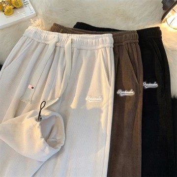 ulzzang褲子男美式高街復古燈芯絨男褲春秋寬松休閑褲直筒運動褲