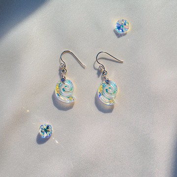 【未央】小巧白彩/藍彩貝殼水晶耳環 純銀抗敏耳環 聖誕禮物