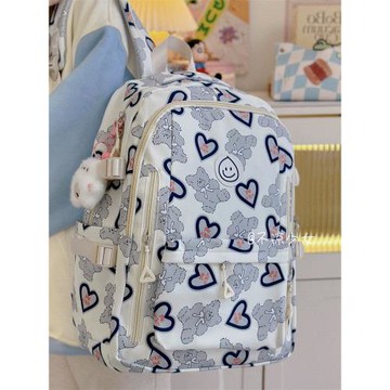 初中生大容量書包女日系可愛小熊印花雙肩包高中學生休閑百搭背包