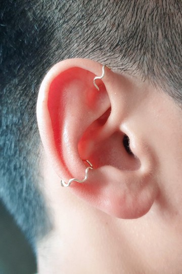簡約 波浪耳圈/耳骨夾 SV925/14KGF 養耳洞耳環 第二耳洞 鼻環