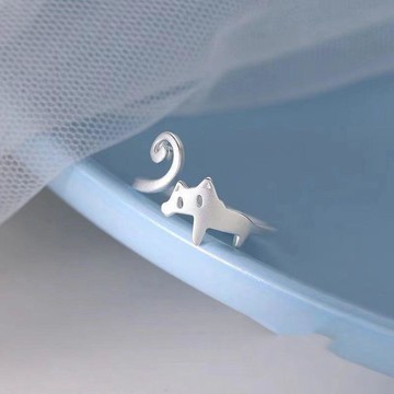 ⭐時尚首選⭐ 猫咪戒指女款小众设计轻奢高颜值可爱食指简约可调节指环 戒指 女戒 情侶對戒