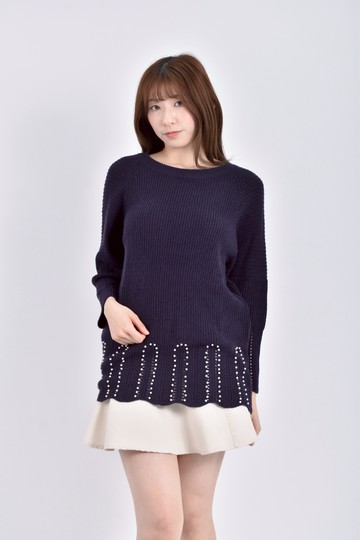 (L) cumar圓領珍珠藍色長袖上衣