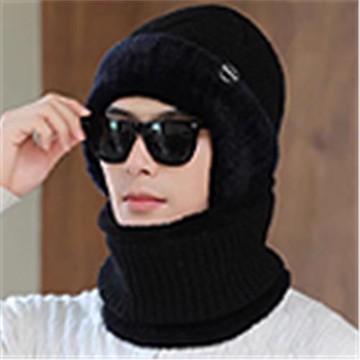 【Decoy】秋冬保暖 男士護耳防風加厚加絨騎行神器針織棉帽+脖圍/黑