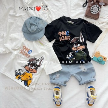 🌈✨mix1001 卡通塗鴉風兔兔上衣✨兒童小兔印圖上衣 5-17