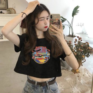 (免運)純棉短袖t恤女裝2025新款潮春夏裝短款露臍高腰上衣女夏百搭顯瘦