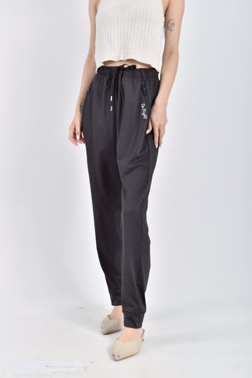 (2XL) dr night高腰運動鬆緊腰抽繩黑色長褲