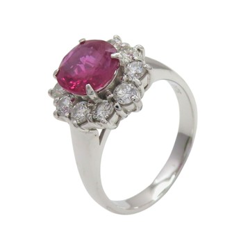 【二手名牌BRAND OFF】JEWELRY 無品牌珠寶 PT900鉑金 紅寶石 鑽石 戒指 #11