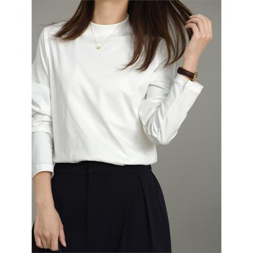 自制 ROW風 后拼接半高領長袖通勤T恤常規版型全棉白t 魚寶貝新款