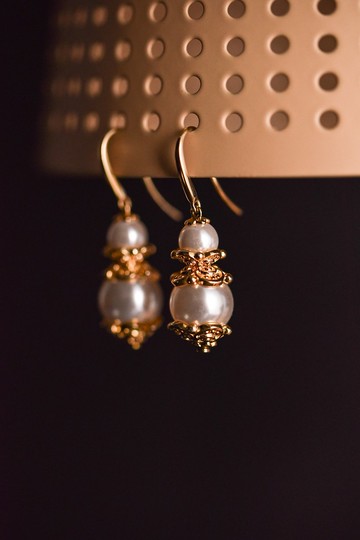 法式白色珍珠雙層塔耳環