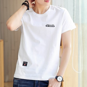 夏季純棉短袖t恤男士圓領潮流白色體恤半袖丅男裝韓版寬松上衣服