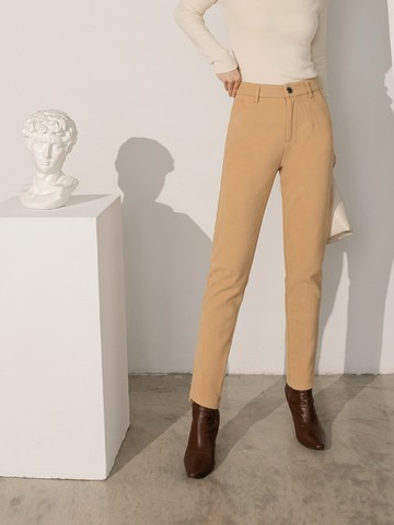 輕暖毛呢紋理釦窄管九分褲