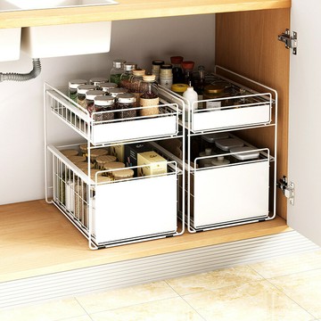 ??快速出貨 廚房置物架下水槽碗碟收納架廚柜抽拉式碗架家用櫥柜內碗盤分層架