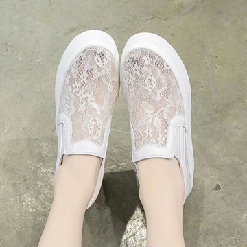 鞋子女2025潮鞋厚底松糕鞋網紗休閑單鞋蕾絲百搭小白鞋仙女風春夏