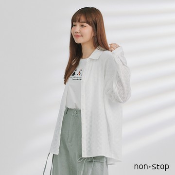non-stop 素雅蕾絲織紋寬版襯衫-2色