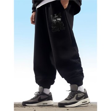 秋冬款男生純棉衛褲加絨薄款休閑加肥加大碼潮牌寬松運動褲長褲男