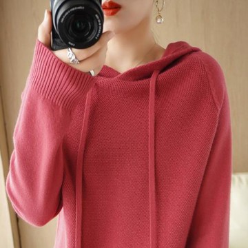 時尚減齡2025年秋冬連帽女寬松衛衣帶帽衫內搭針織羊毛打底衫毛衣