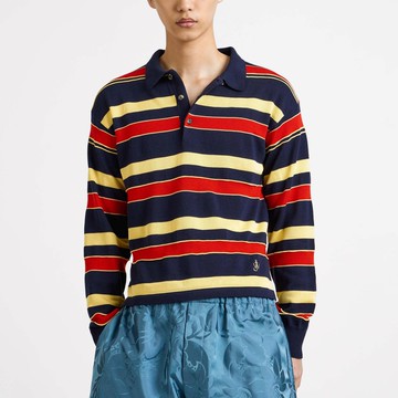 Navy striped cotton-blend polo shirt
