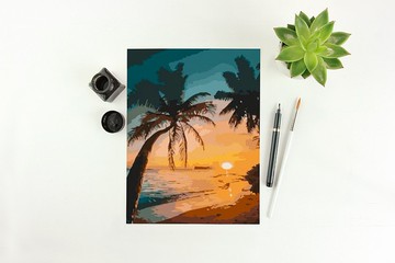 Aloha威基基日落 創意數字油畫 【銷售排行版】