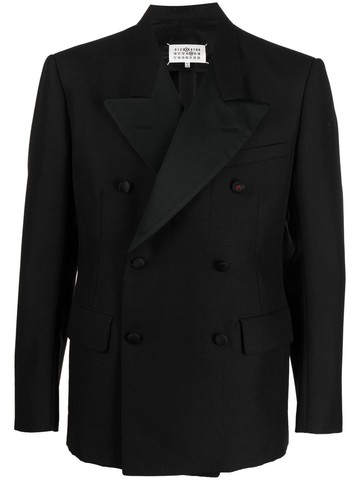Maison Margiela - double-breasted blazer - men - Silk/Cotton/Polyester/Viscose/Mohair/Wool - 56 - Black