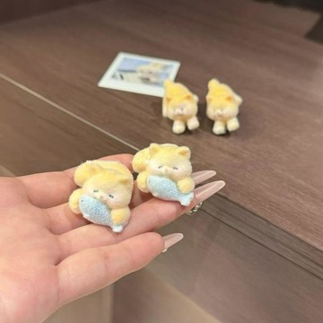 🔥台灣出貨🔥貓咪精緻可愛小貓吃魚植絨髮夾少女側邊劉海甜美鴨嘴卡通學生髮飾
