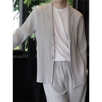(免運)西服男高級感休閑西裝外套日本三宅風褶皺套裝Cleanfit極簡靜奢風