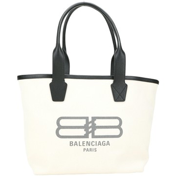 BALENCIAGA 巴黎世家  Jumbo 小型 字母印花棉質帆布托特包(米白色)