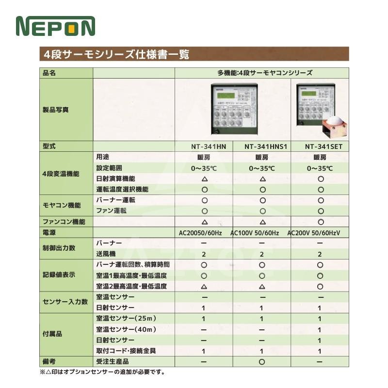 ネポン｜環境制御機器 4段サーモヤコン 多機能タイプ NT-341HNS1暖房用（KAシリーズ用）AC100V 50/60Hz |  LINEブランドカタログ