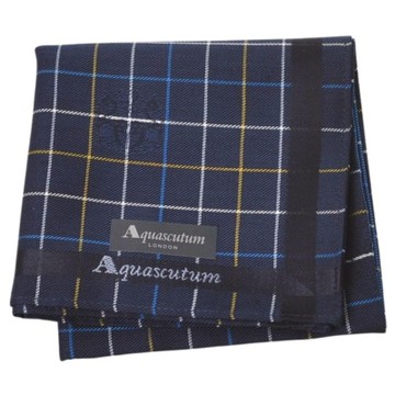 Aquascutum 經典品牌字母LOGO格紋帕領巾(深藍系)