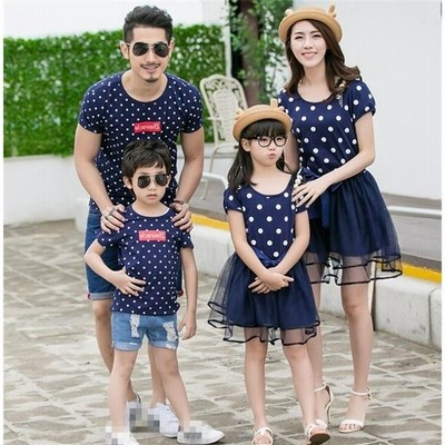 ペア ワンピース お揃い ペアルック カップル レディース 夏 お揃い服 親子ワンピ 半袖 水玉柄 夫婦 Tシャツ パパ ママ 兄弟 子供とカップル 親子ペア 恋人の服 通販 Lineポイント最大get Lineショッピング