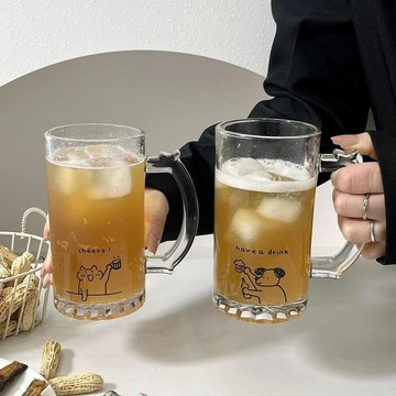 🔥優質玻璃🔥原創大容量扎啤杯玻璃杯家用帶把精釀啤酒杯果汁飲料冰咖啡杯商用玻璃杯 玻璃水杯 質感杯子\t