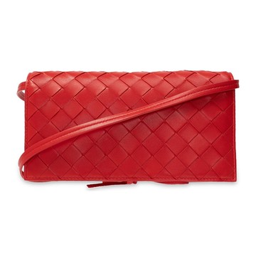 BOTTEGA VENETA 寶緹嘉  經典編織小羊皮抽繩斜背包(紅色)