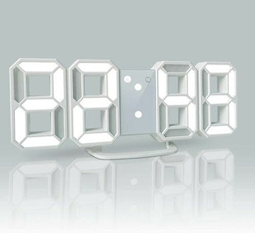 【日本代購】LED數字鬧鐘3D字體 台式壁掛 亮度調整 - 白字