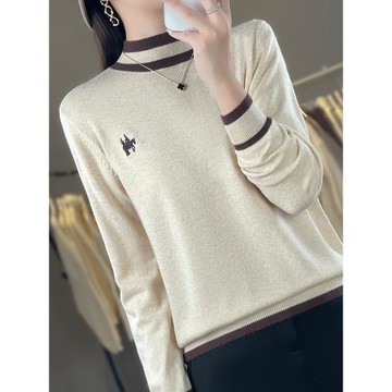 半高領刺繡針織打底衫女2025新款春秋款內搭洋氣大碼女裝秋冬毛衣