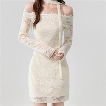 【巴黎精品】現貨+預購 女長洋裝長裙高級短洋裝法式連身裙子蕾絲洋裝A字裙-長袖一字領露肩長袖蕾絲a1kc31