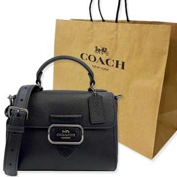 COACH 新款蛇紋手提/斜背兩用方包贈紙袋(黑)