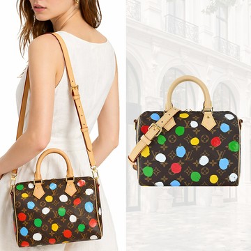 LV x YK Infinity Dots 圓點印花 Speedy Bandouliere25 帆布手提/斜背包(卡其)