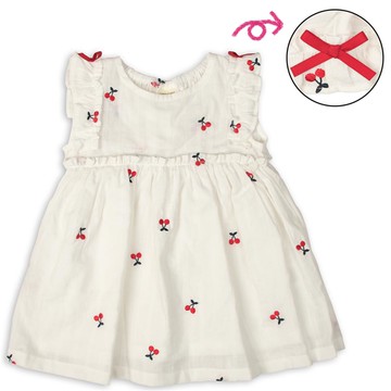 akachan honpo - 洋裝 平織-刺繡滿版圖案-象牙白色