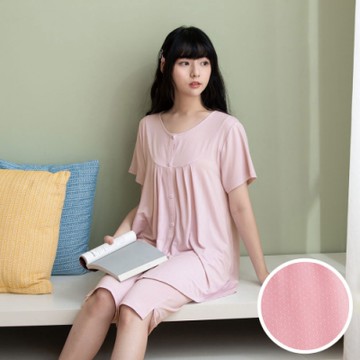 華歌爾睡衣-睡眠研究所 M-LL短袖家居七分褲裝(粉) 冰涼紗
