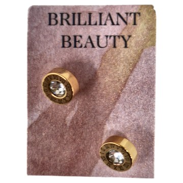 耀眼美人 金色羅馬數字鋯石鑽鈦閃耀/鈦鋼耳環  金色