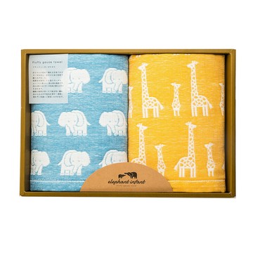 下殺1097 JOGAN日本成願毛巾 elephant infant 象寶貝系列 純棉毛巾2入禮盒組(藍+黃)/彌月禮/日本製/兒童用品